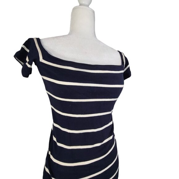 Armani Exchange Striped Black White off shoulder Bodycon Mini Dress - Picture 3 of 6